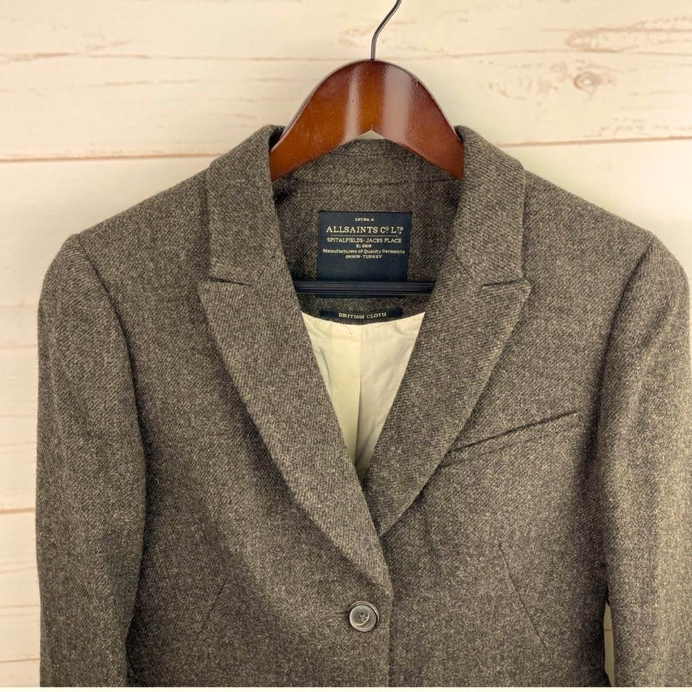 All Saints | Brown Tweed 100% Wool Shaftesbury British Cloth Jacket